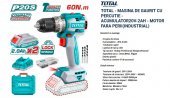 TOTAL - Mașină de găurit cu  percuție - Acumulator 20V-2AH - Motor fără perii (INDUSTRIAL)